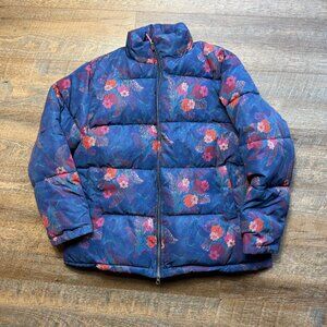 Sundance Womens Kimmy Blue Floral Puffer Jacket Size XL Zip